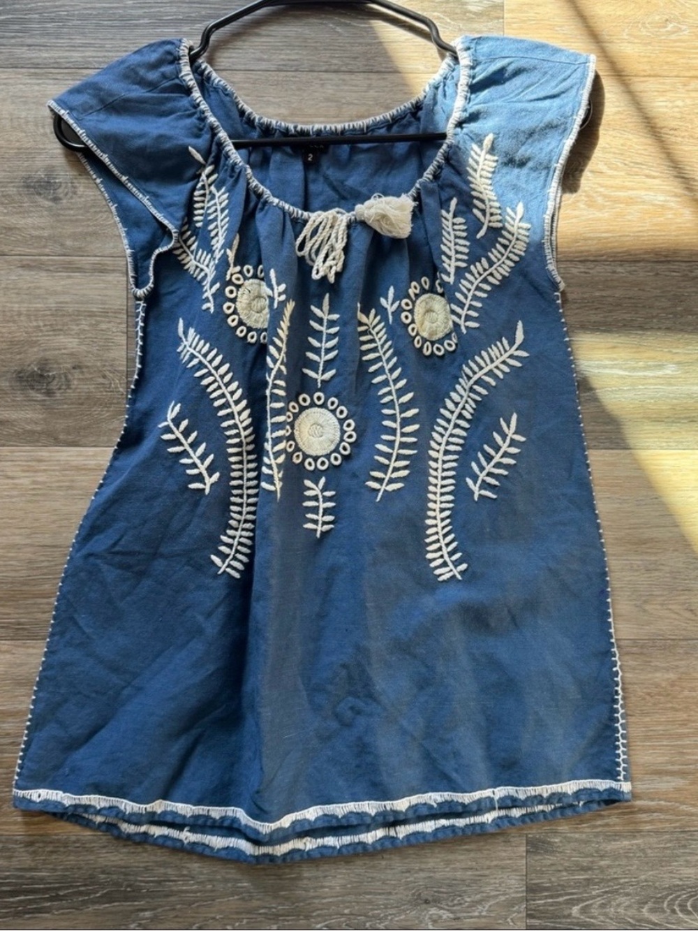 Tocca Embroidered Peasant Hippie Tassle Top